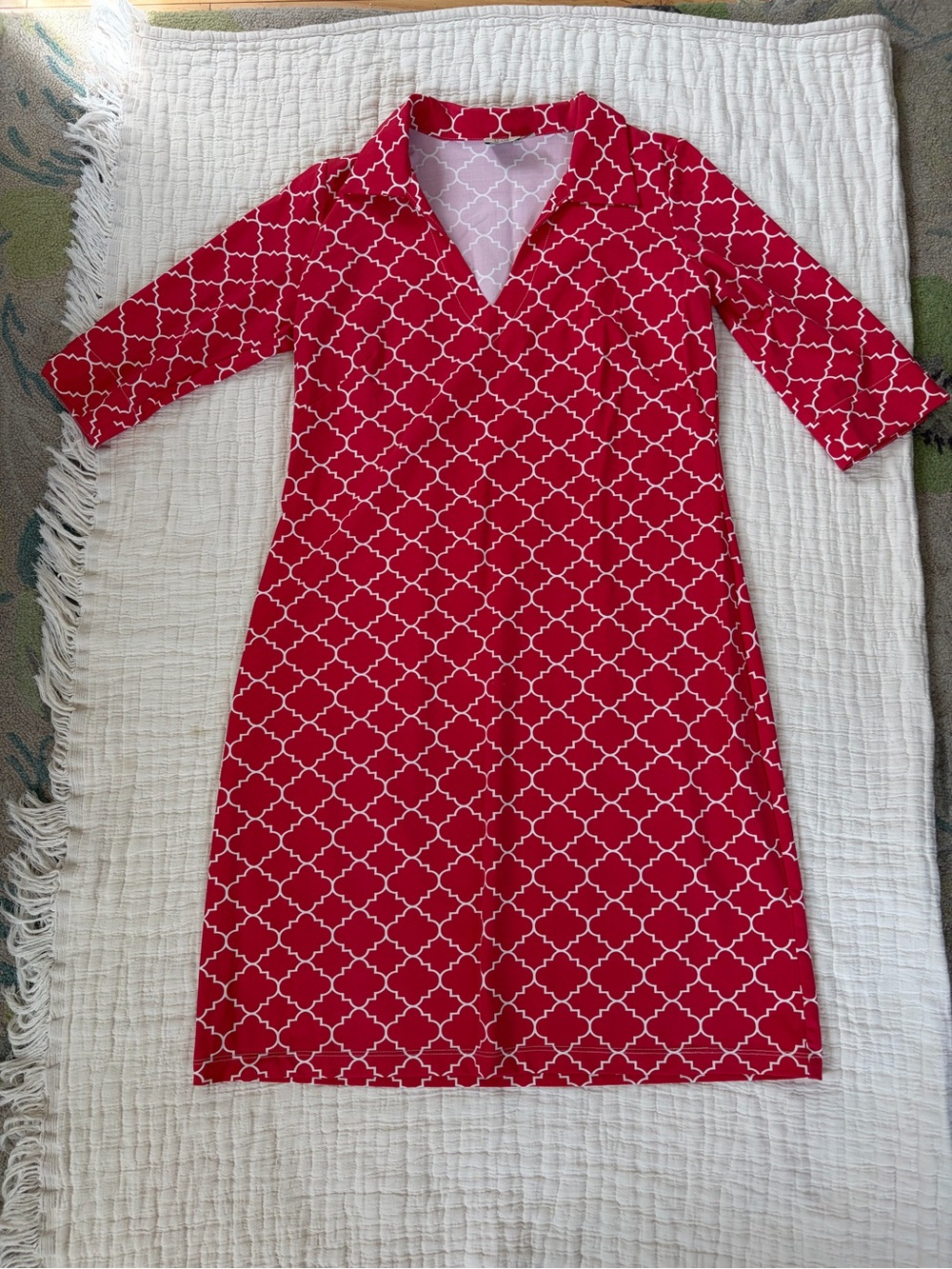 Katherine Way Red Geometric V-Neck Dress - Women